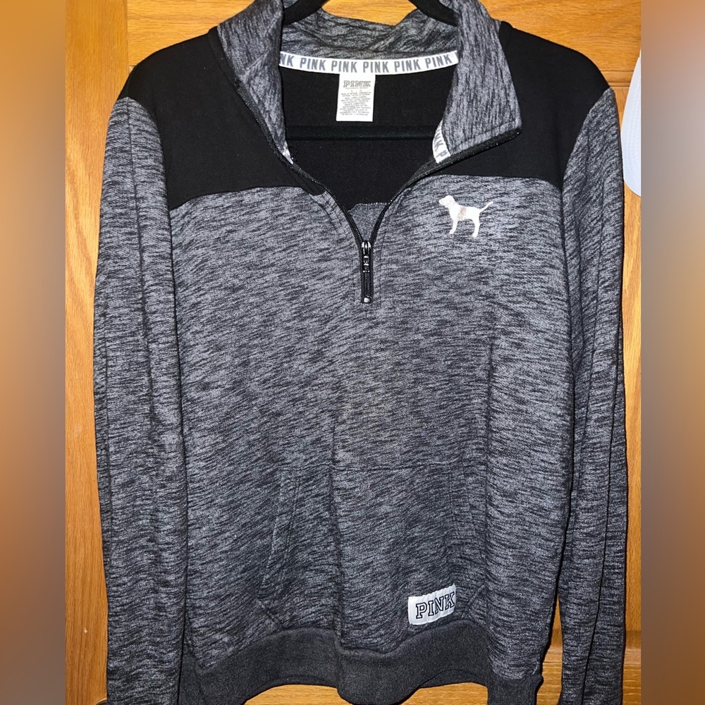 PINK Victoria's Secret Black Gray Zip-Up Pullover